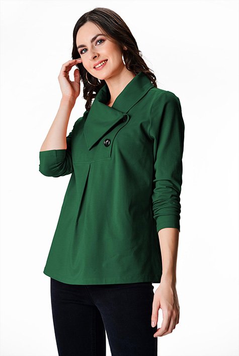 Asymmetric collar cotton jersey top