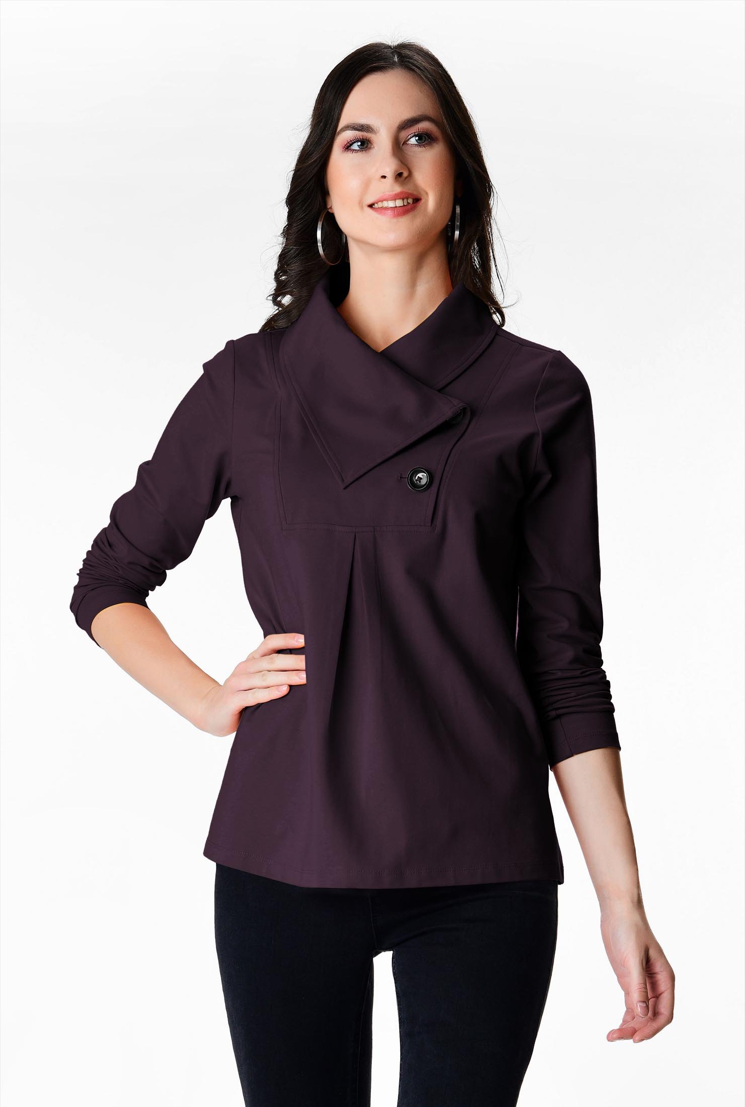 Asymmetric collar cotton jersey top