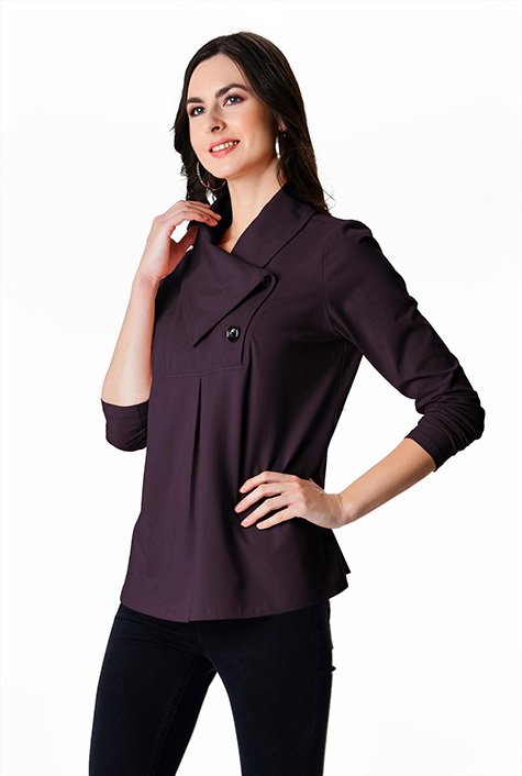 Asymmetric collar cotton jersey top