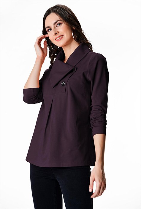 Asymmetric collar cotton jersey top