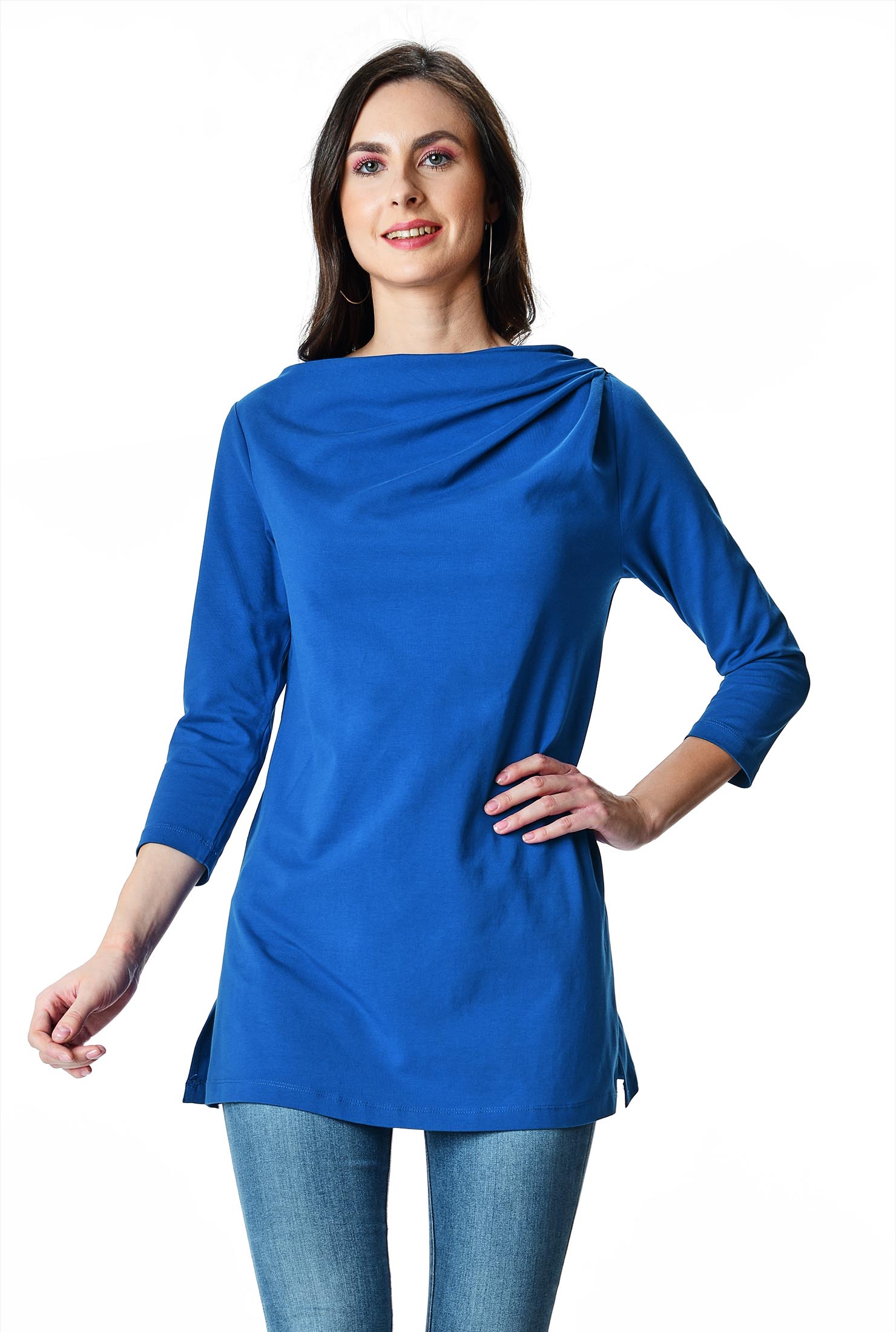 Shop Drape pleat front cotton jersey top eShakti