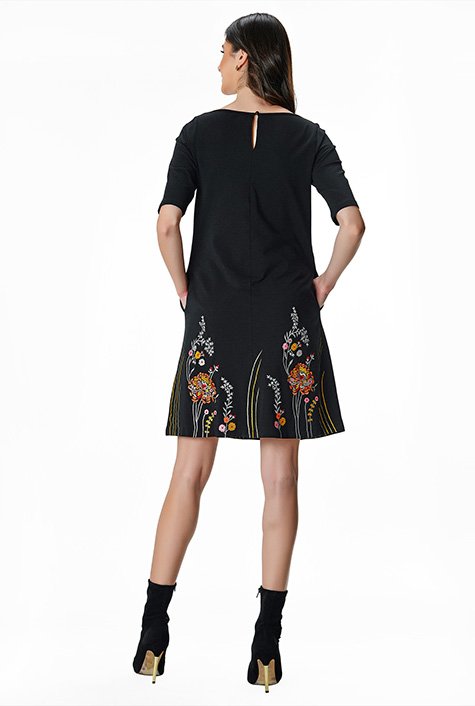Lucky Brand Black Cotton Kelly Embroidered Shift Dress Women's