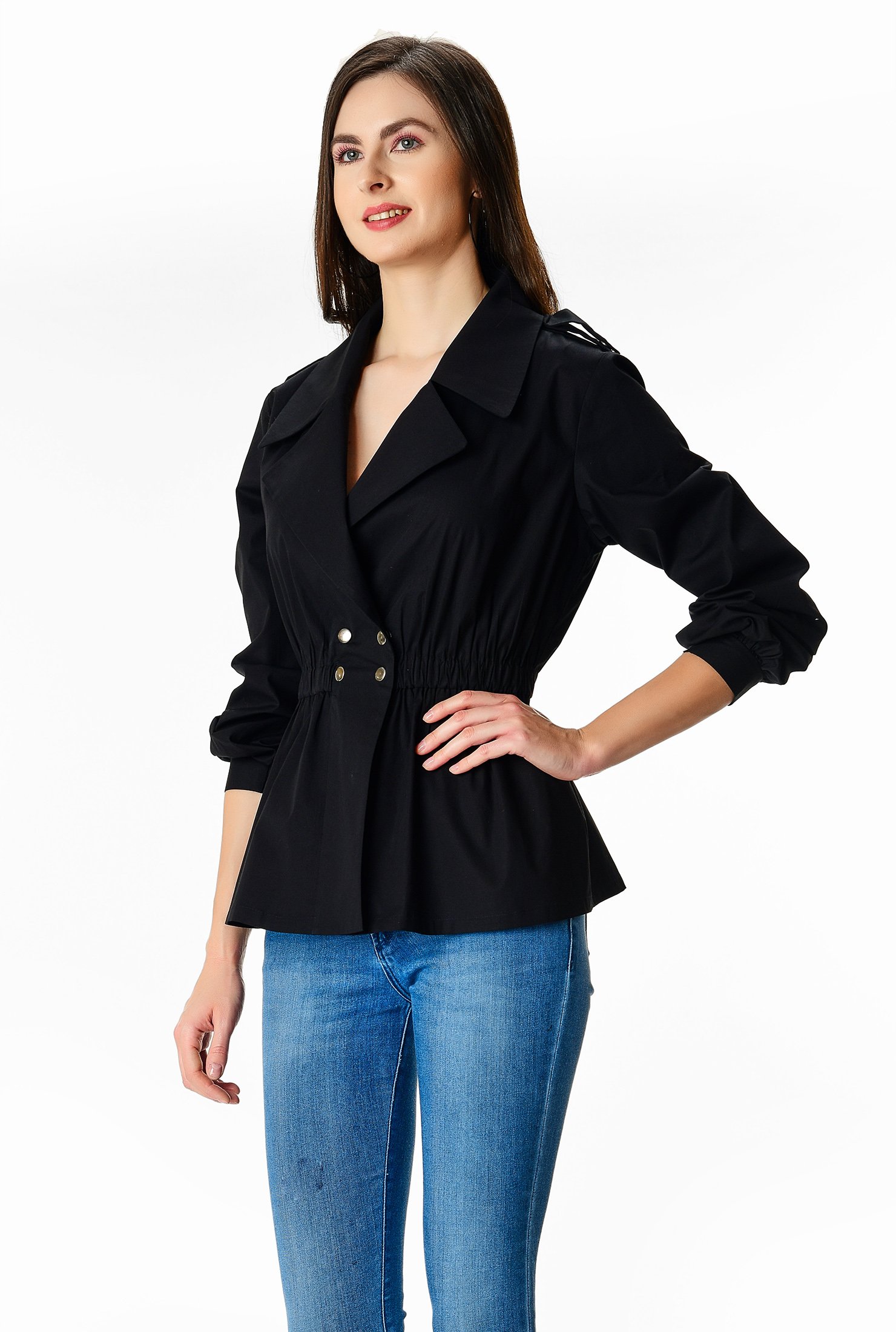 double button high low peplum top