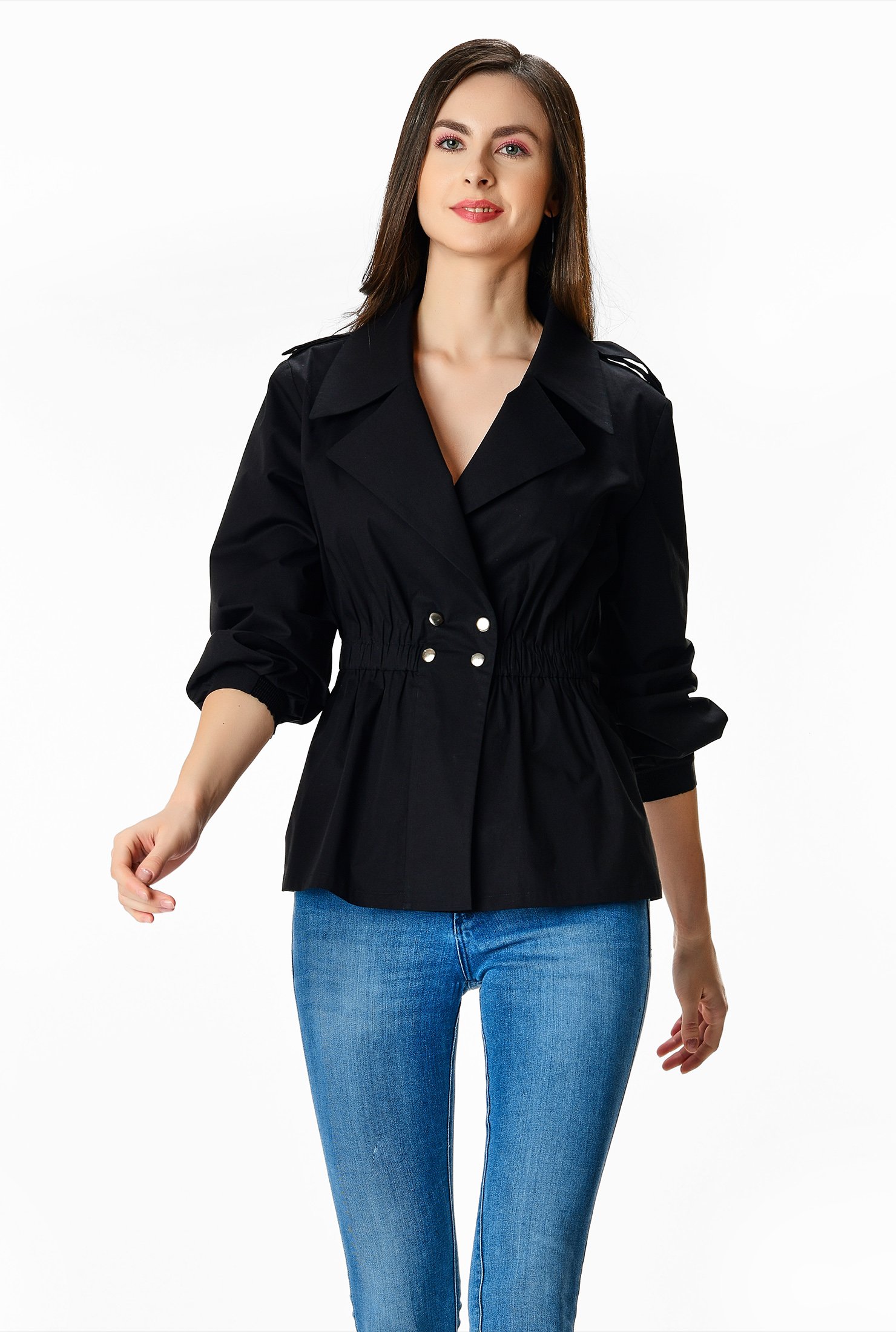 double button high low peplum top