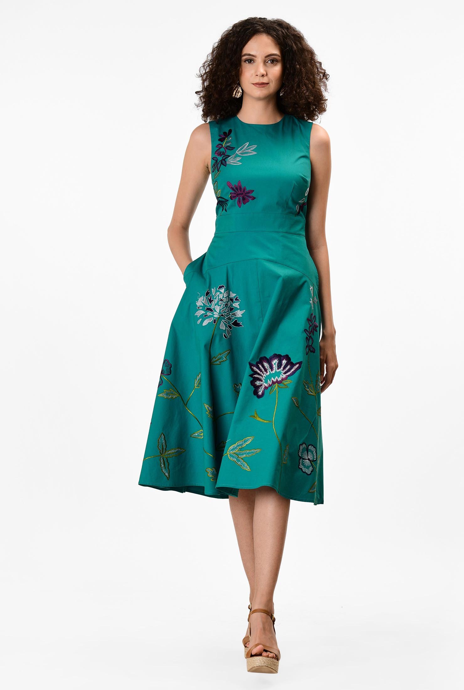 Shop Floral Embroidery Poplin Dress Eshakti