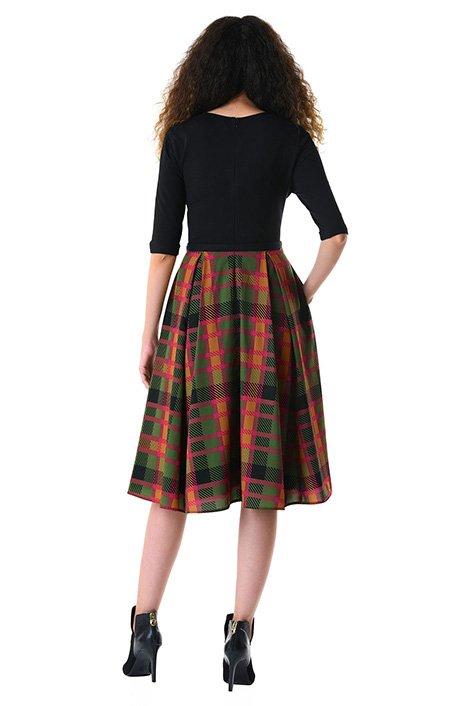 Shop Check print mixed media skirt-button dress | eShakti