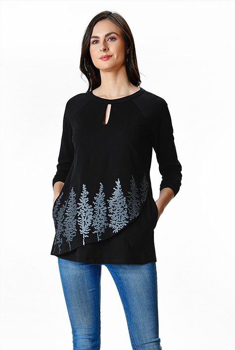 Shop Landscape embroidery cotton jersey top | eShakti