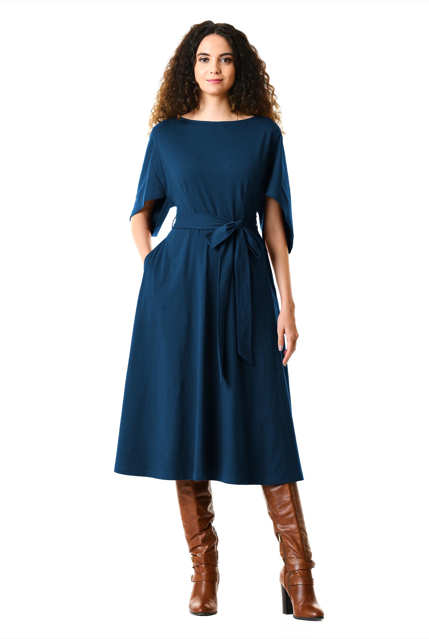Shop Cape sleeve cotton jersey dress eShakti