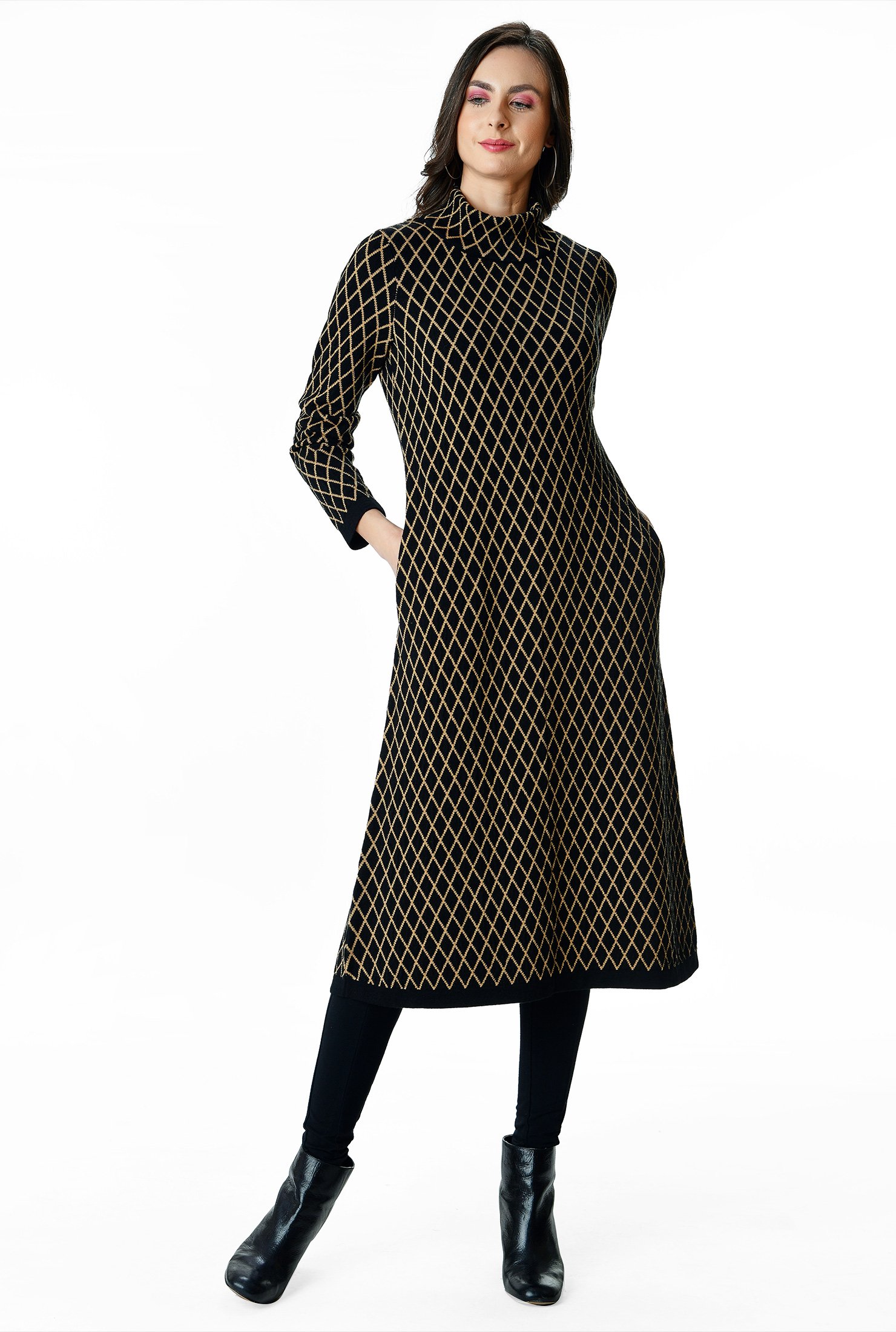 Mock neck wool blend shift sweater dress