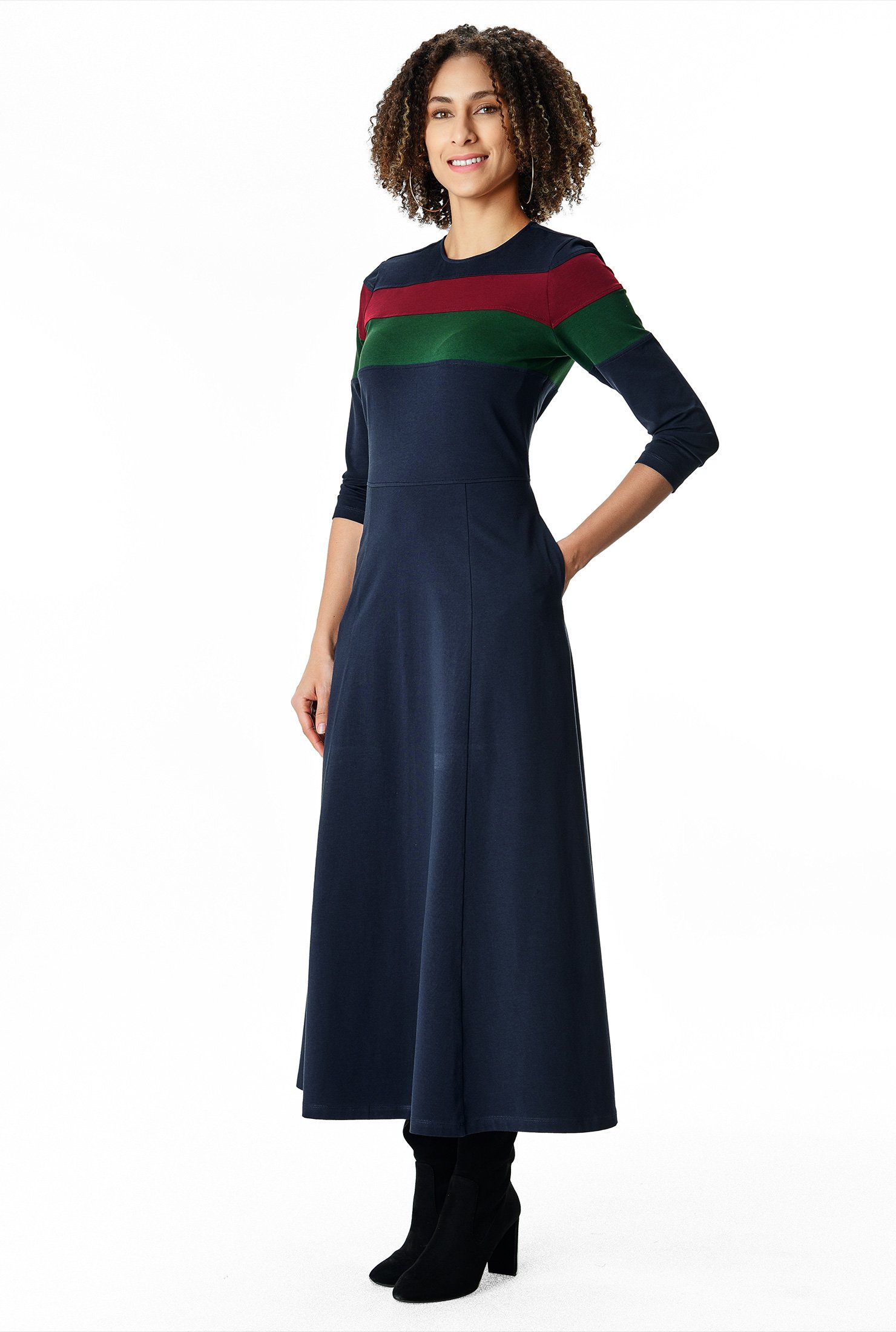 Shop Banded Stripe Cotton Jersey Dress | EShakti