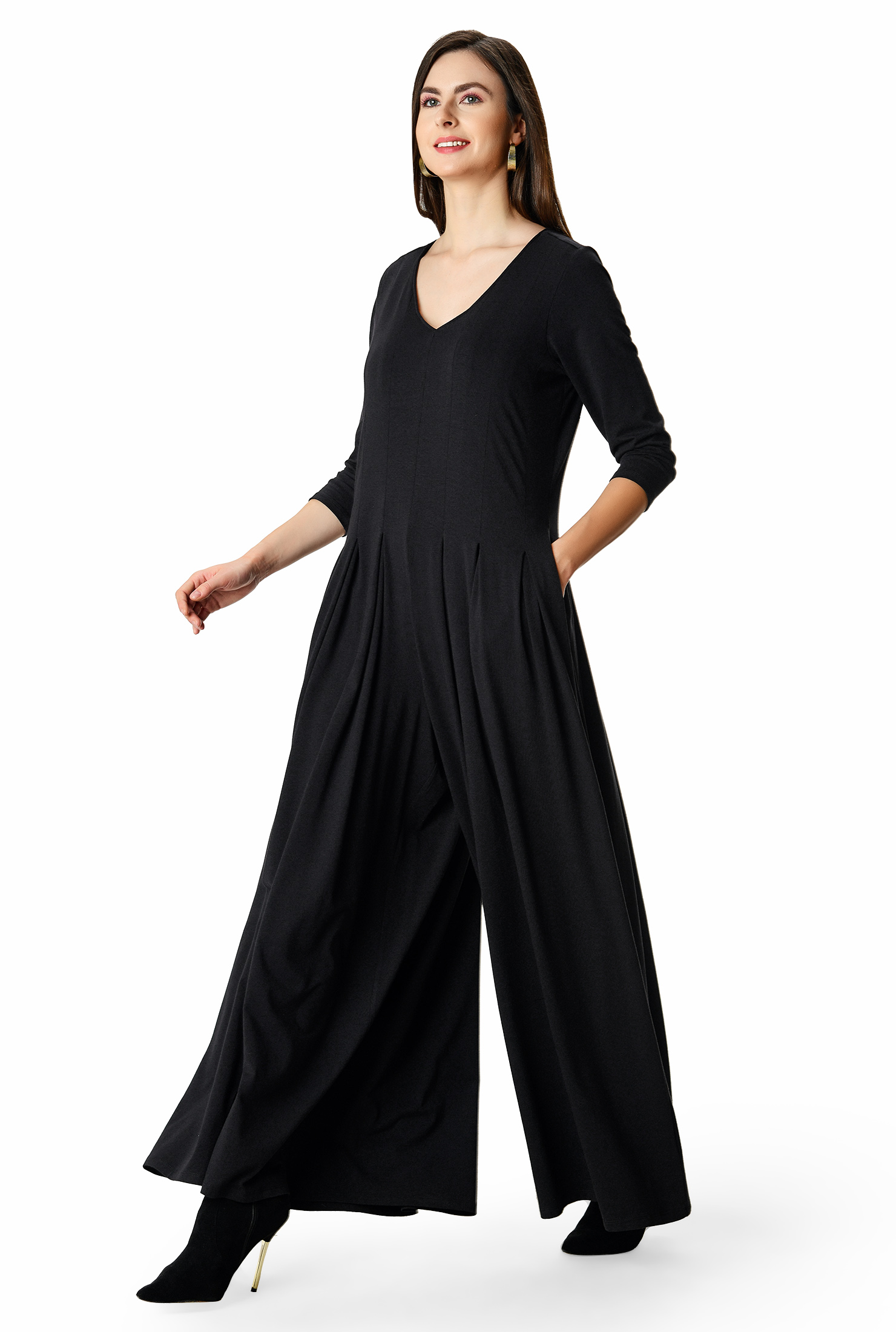 Shop Release pleat cotton modal jersey jumpsuit eShakti