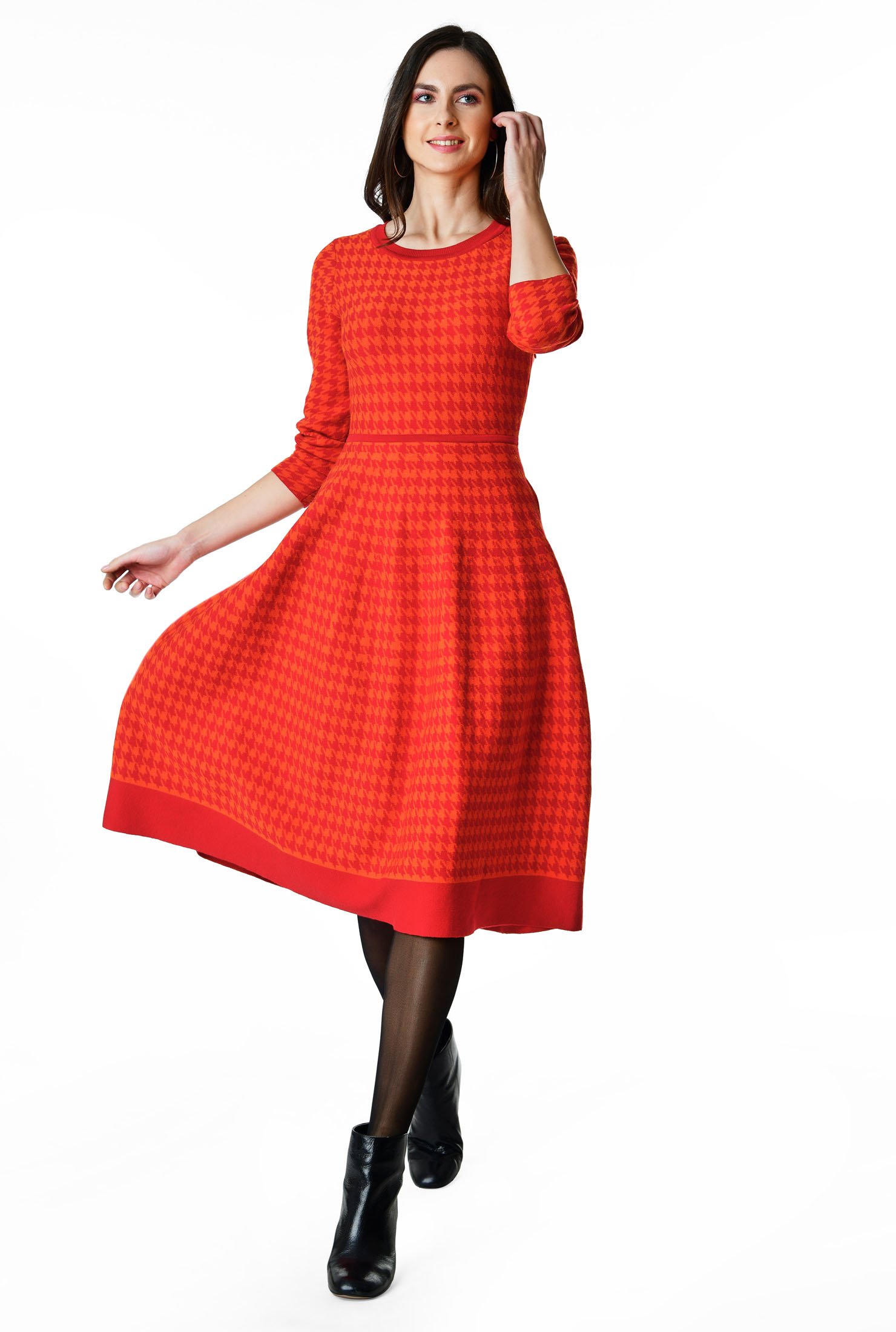 Shop Houndstooth fit-and-flare sweater dress | eShakti