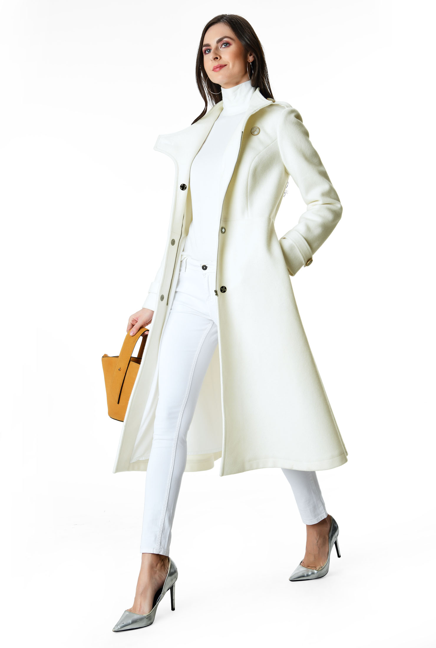 wool blend tie coat