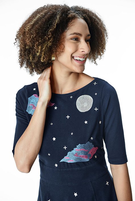 The fox and moon embellished cotton knit dress