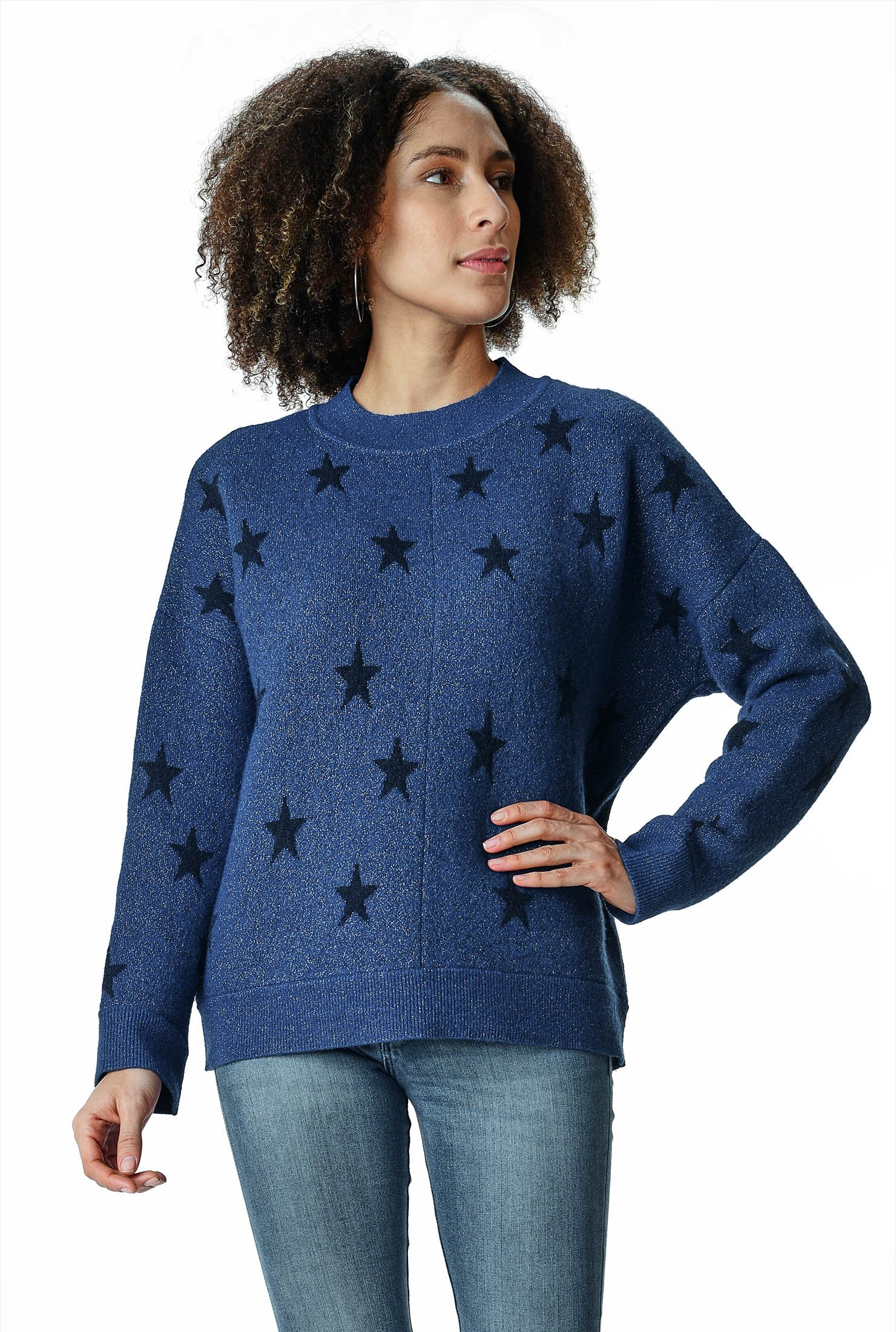 Shop Star metallic wool blend boxy sweater | eShakti