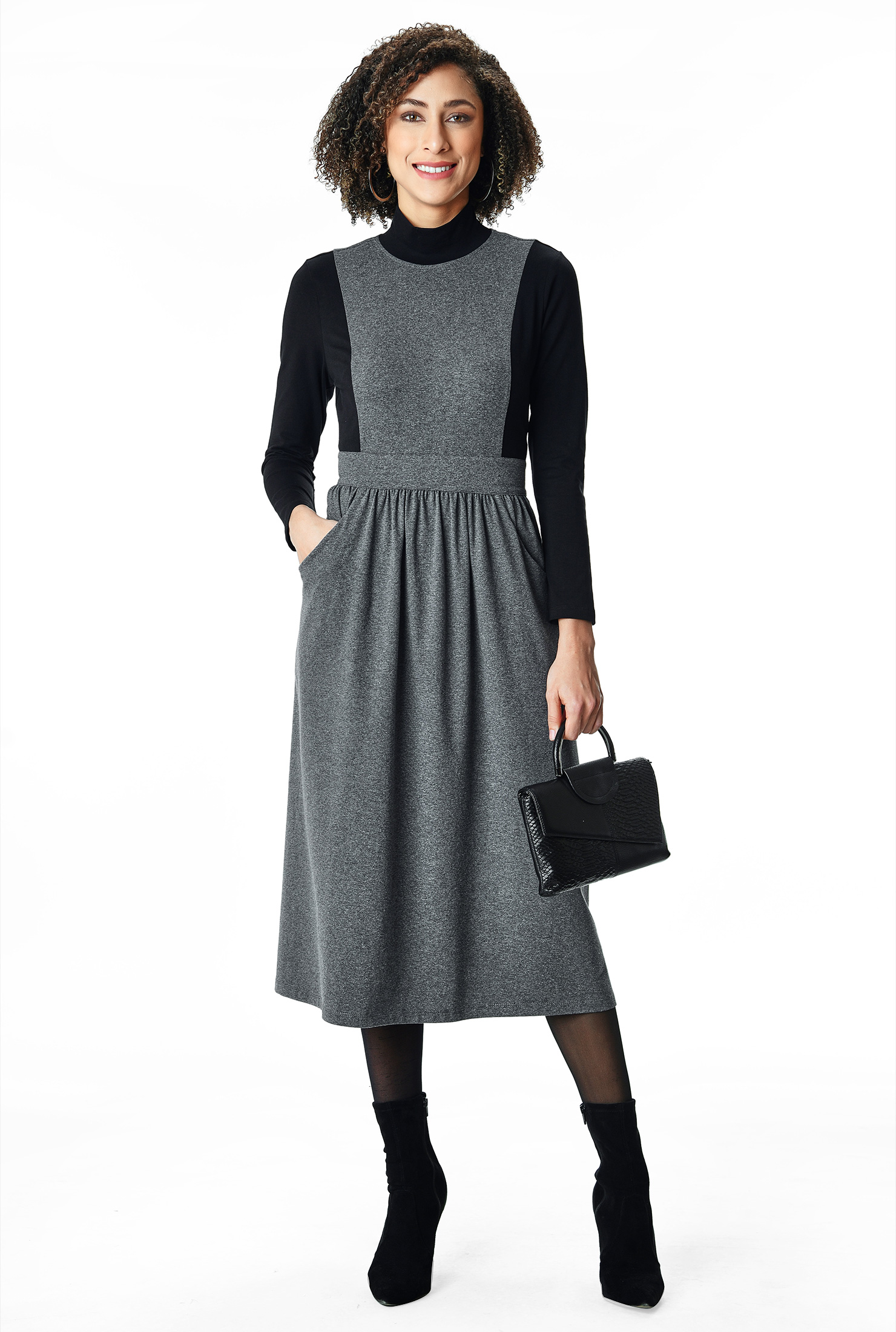 Shop Pinafore style colorblock cotton jersey dress eShakti