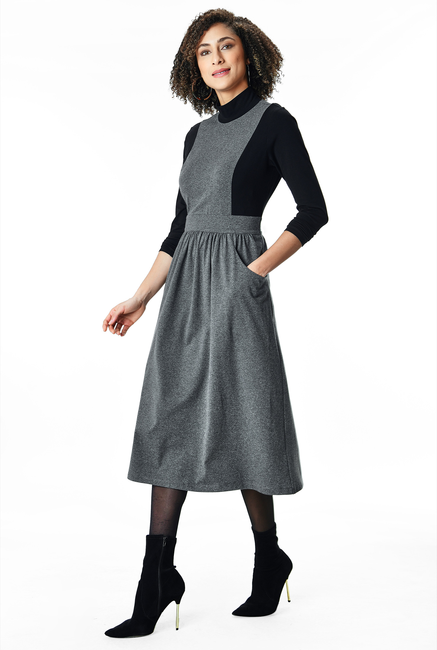 Shop Pinafore style colorblock cotton jersey dress eShakti