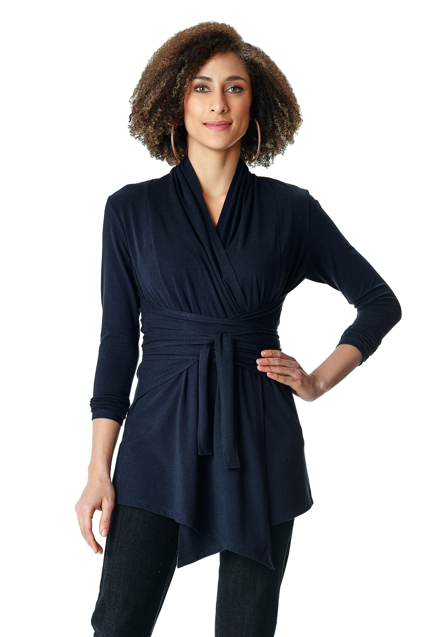 Shop Obi belt cotton jersey wrap tunic eShakti