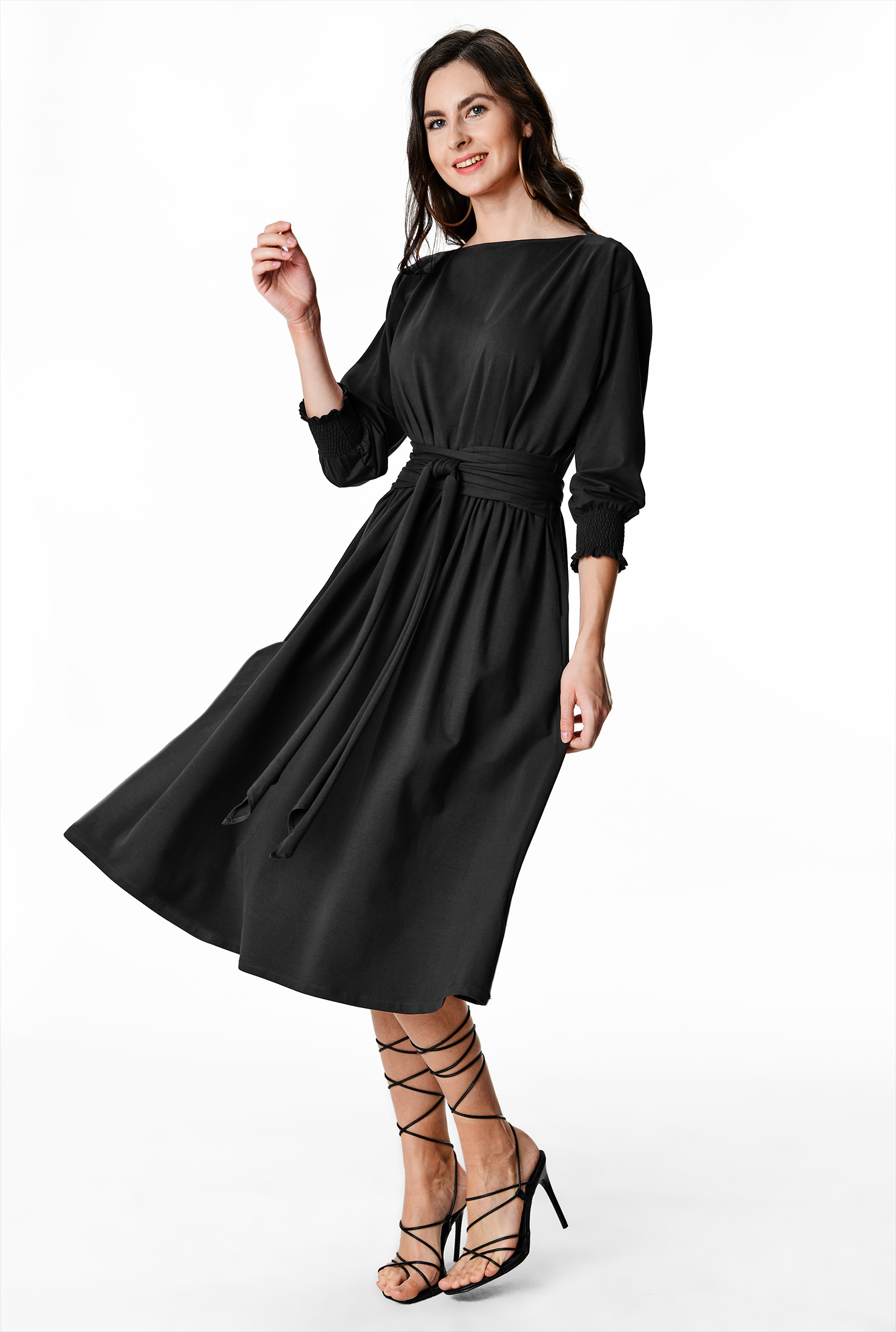 Shop Cotton jersey pleated obi belt dress eShakti