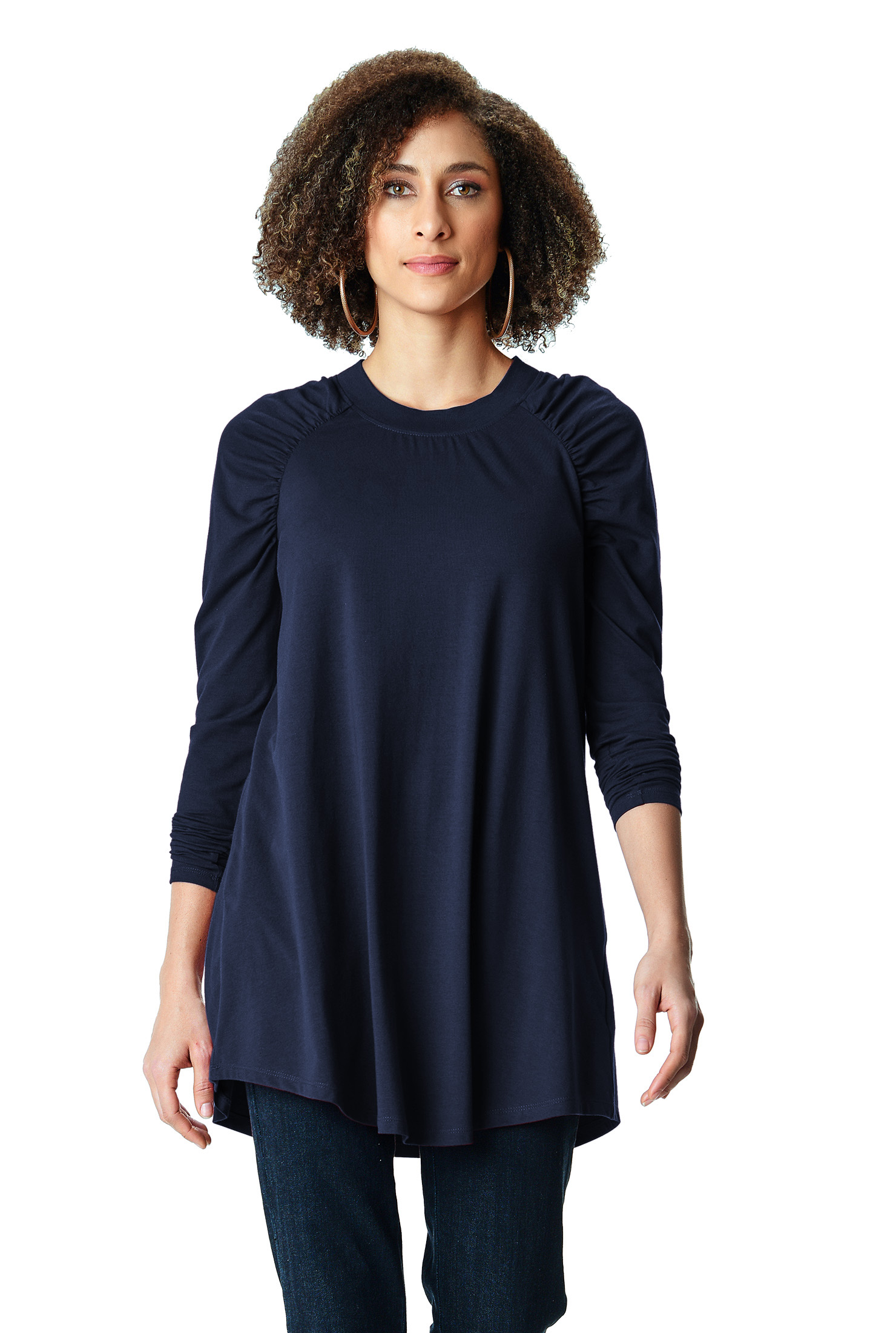 Shop Ruched raglan sleeve cotton jersey tunic eShakti