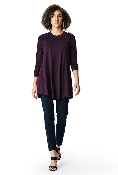 Shop Ruched raglan sleeve cotton jersey tunic | eShakti