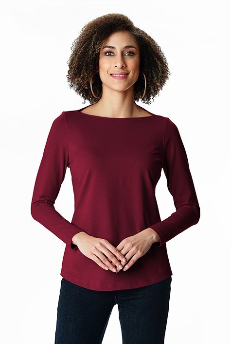 Shop High boat neck cotton jersey tee | eShakti