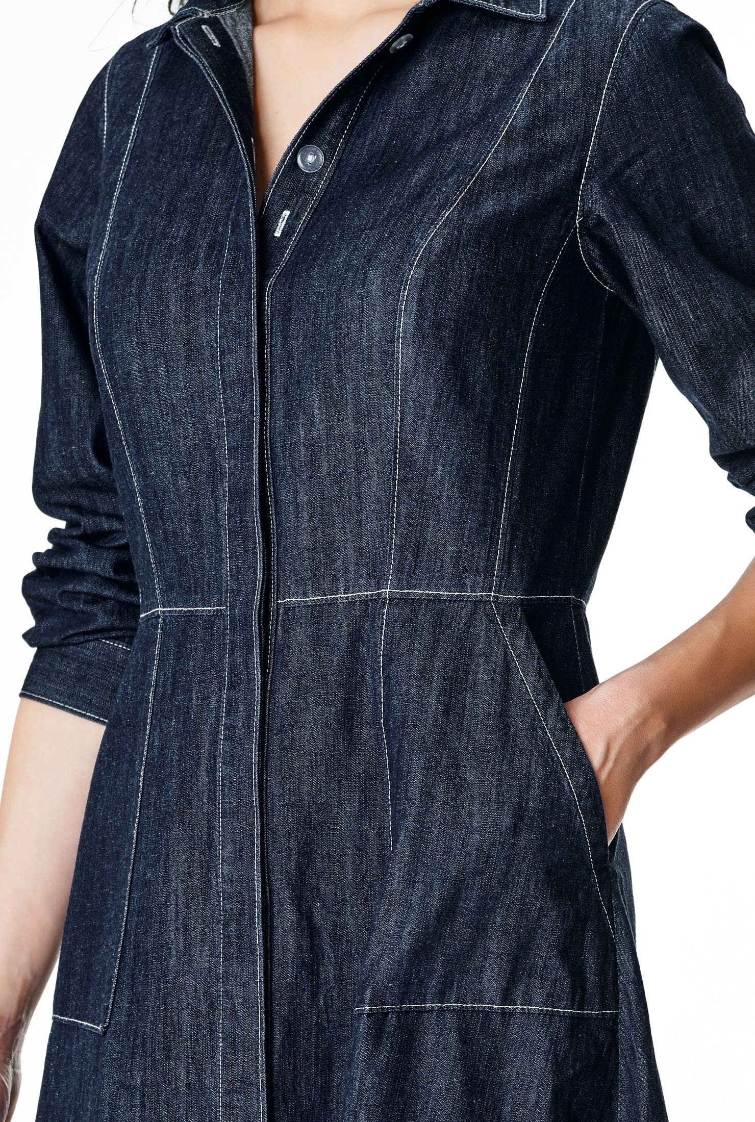 Shop Contrast Top Stitch Cotton Denim Shirtdress Eshakti