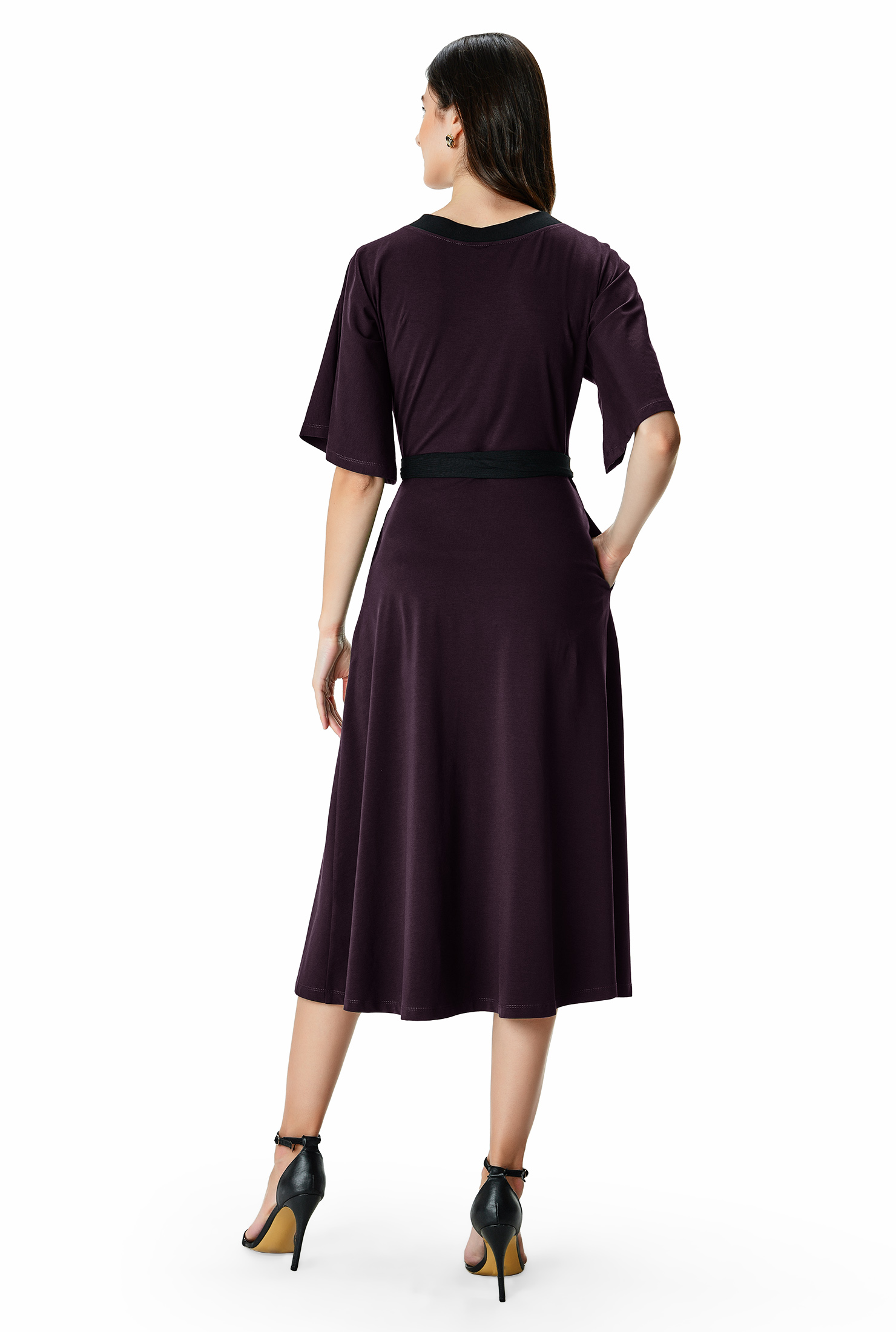 Shop Contrast trim cotton jersey wrap dress eShakti