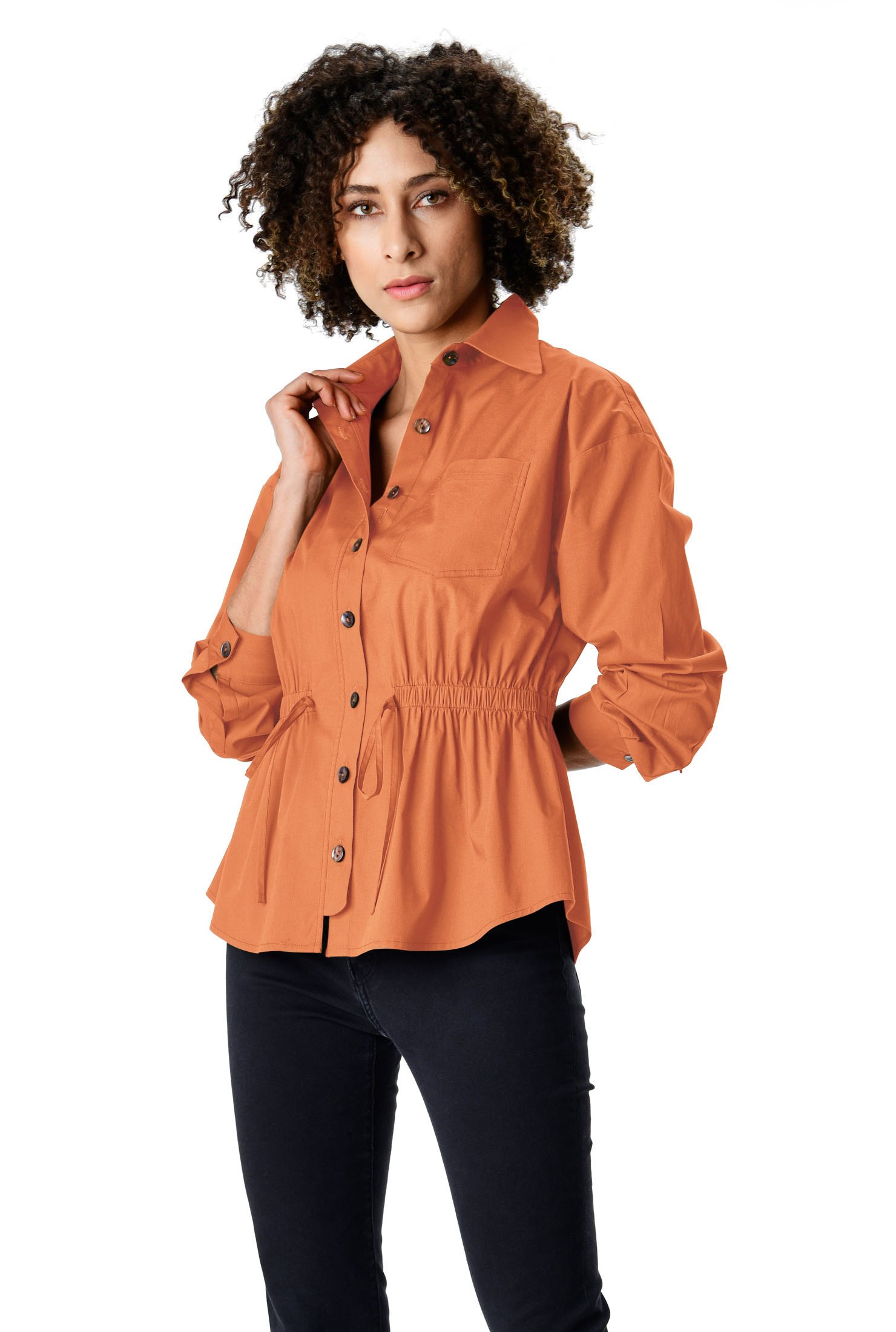 poplin top with elastic trim