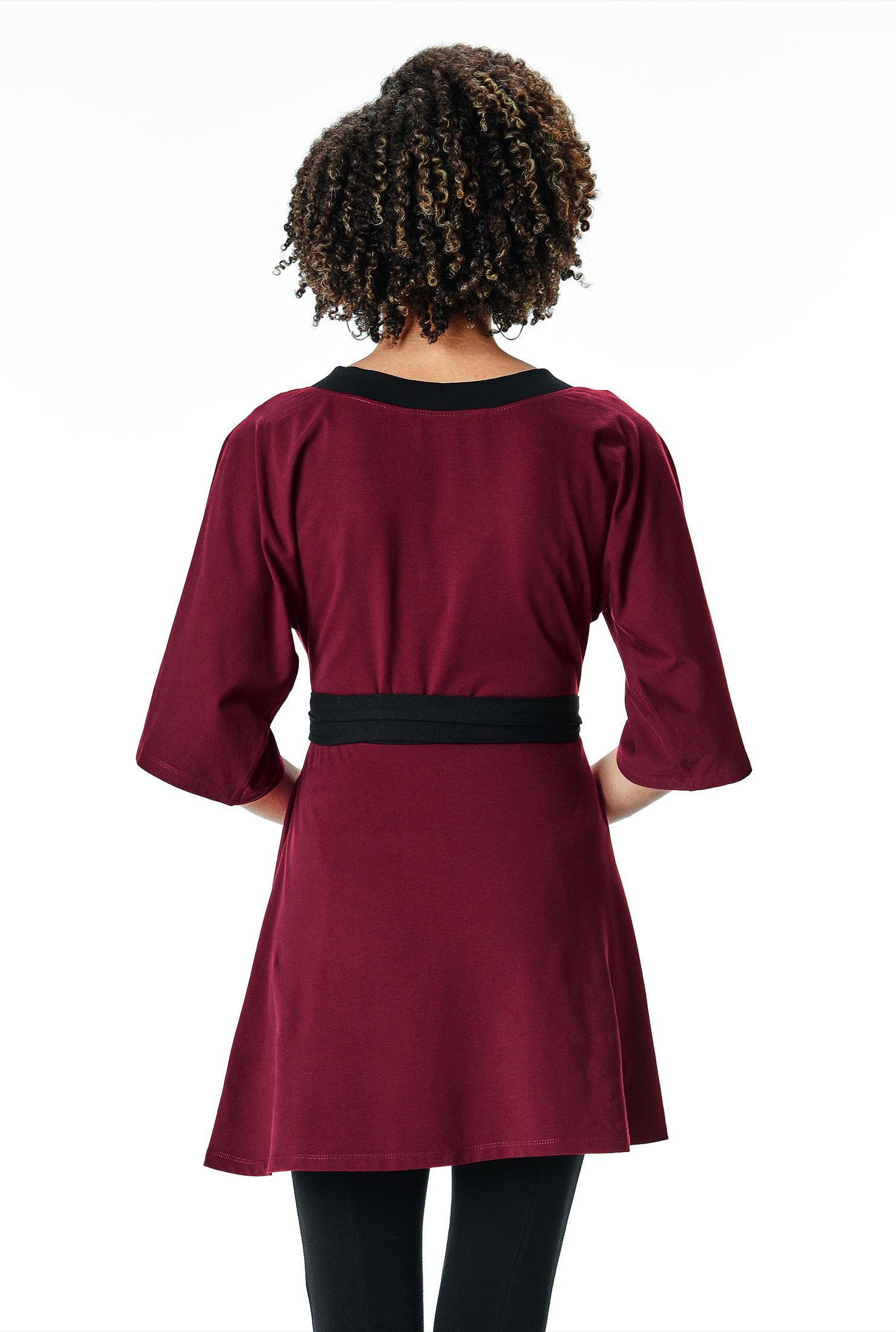 Shop Contrast trim cotton jersey wrap tunic eShakti