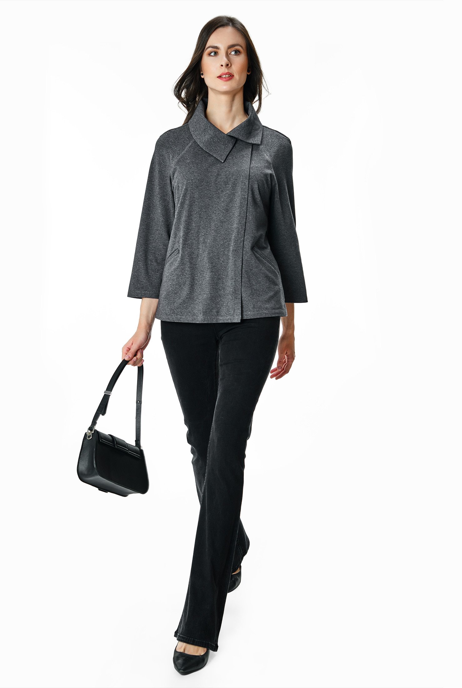 Asymmetric collar cotton jersey top