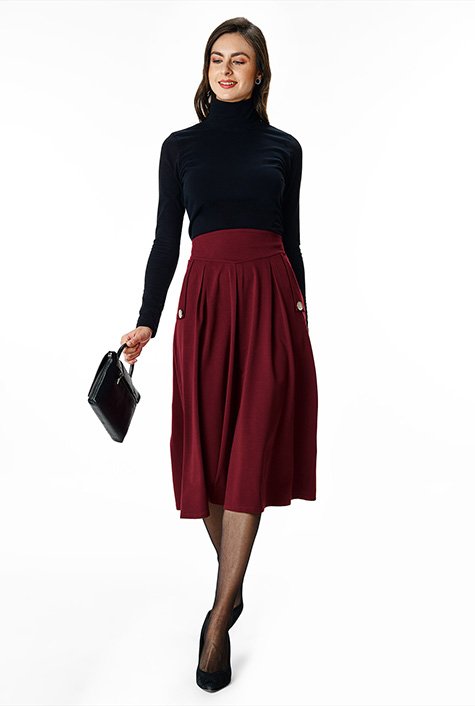 Midi Skirt With Pleats / Elegant A Line Womans Skirt / Classic Red Knee  Length Skirt With Pockets / Cocktail Skirt different Colors -  Denmark