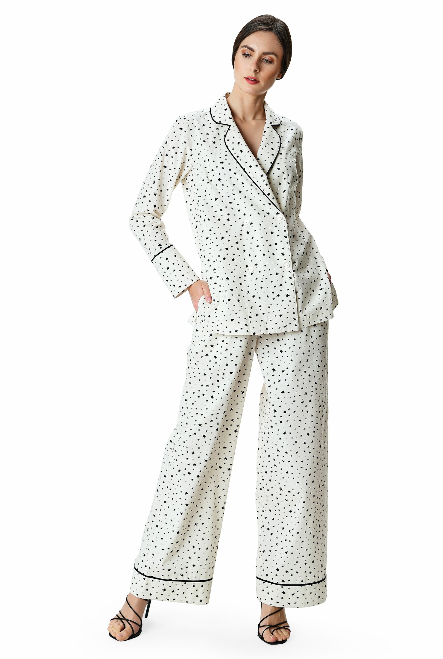 Shop Star Print Cotton Poplin Pajama Top And Pant Set 