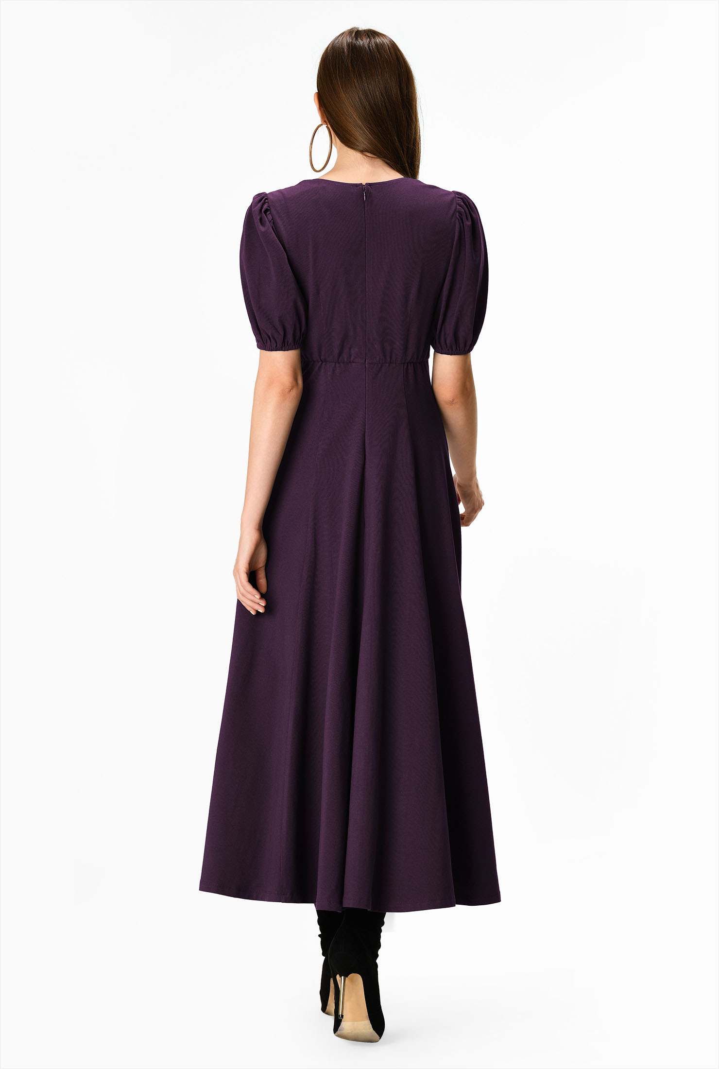 Shop Fauxbutton front cotton jersey empire dress eShakti