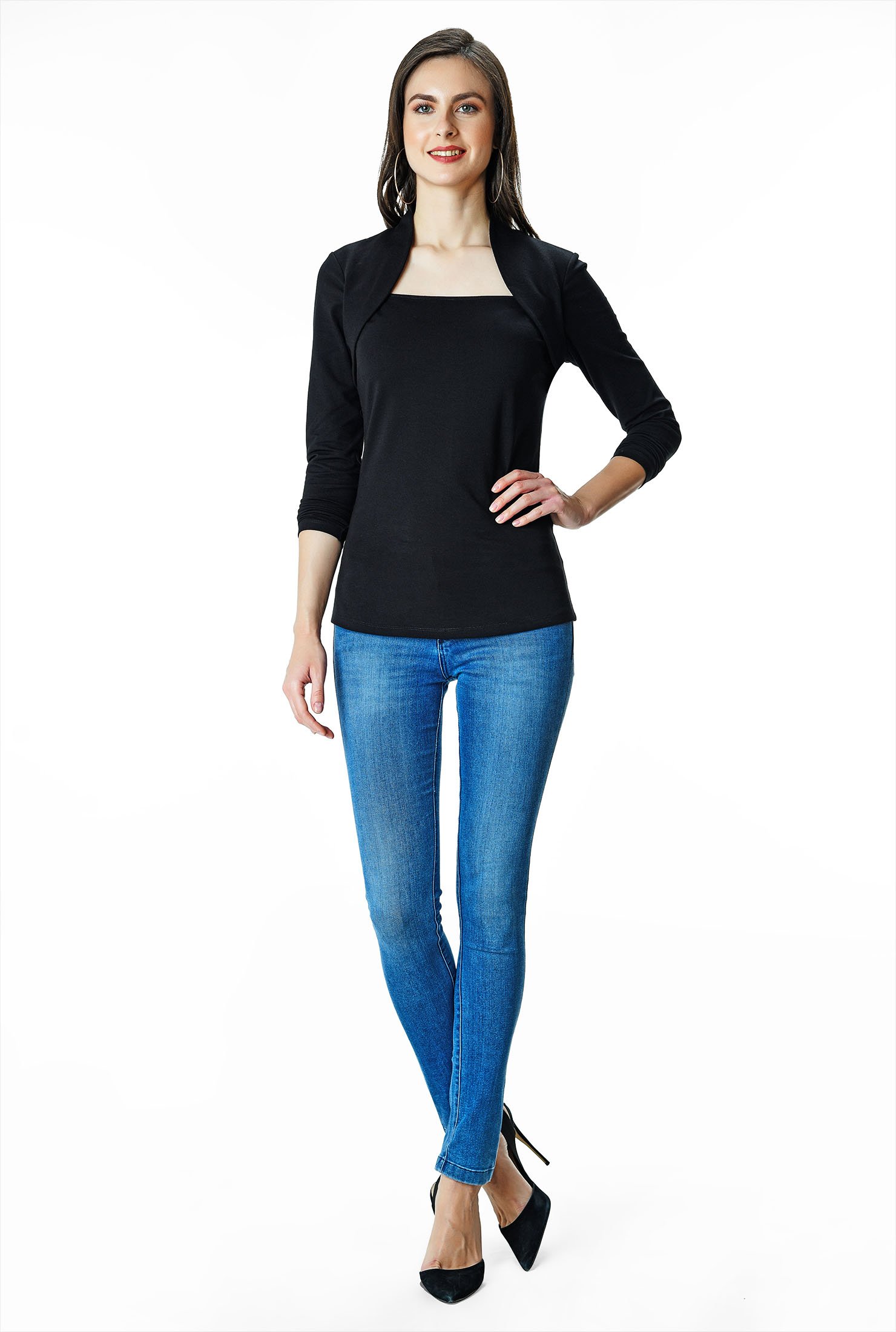 Womens Casual Plain Full Long Sleeve Skinny Fit Stretch Jersey Knitted Shrugs 