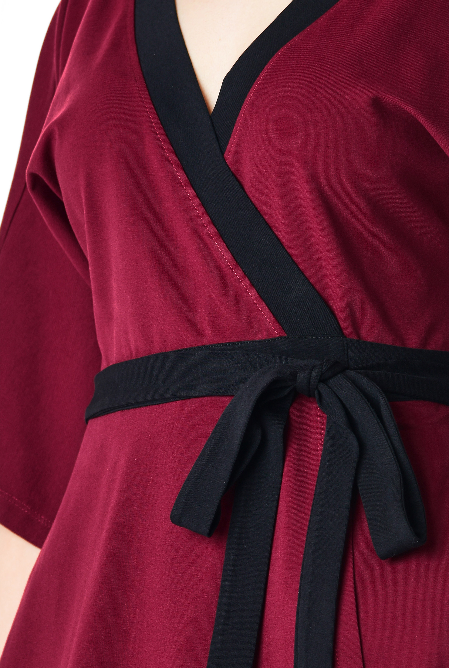 Shop Contrast trim cotton jersey wrap tunic eShakti