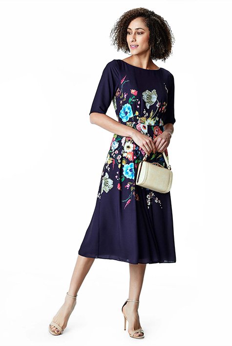 Shop Floral print crepe release pleat dress | eShakti