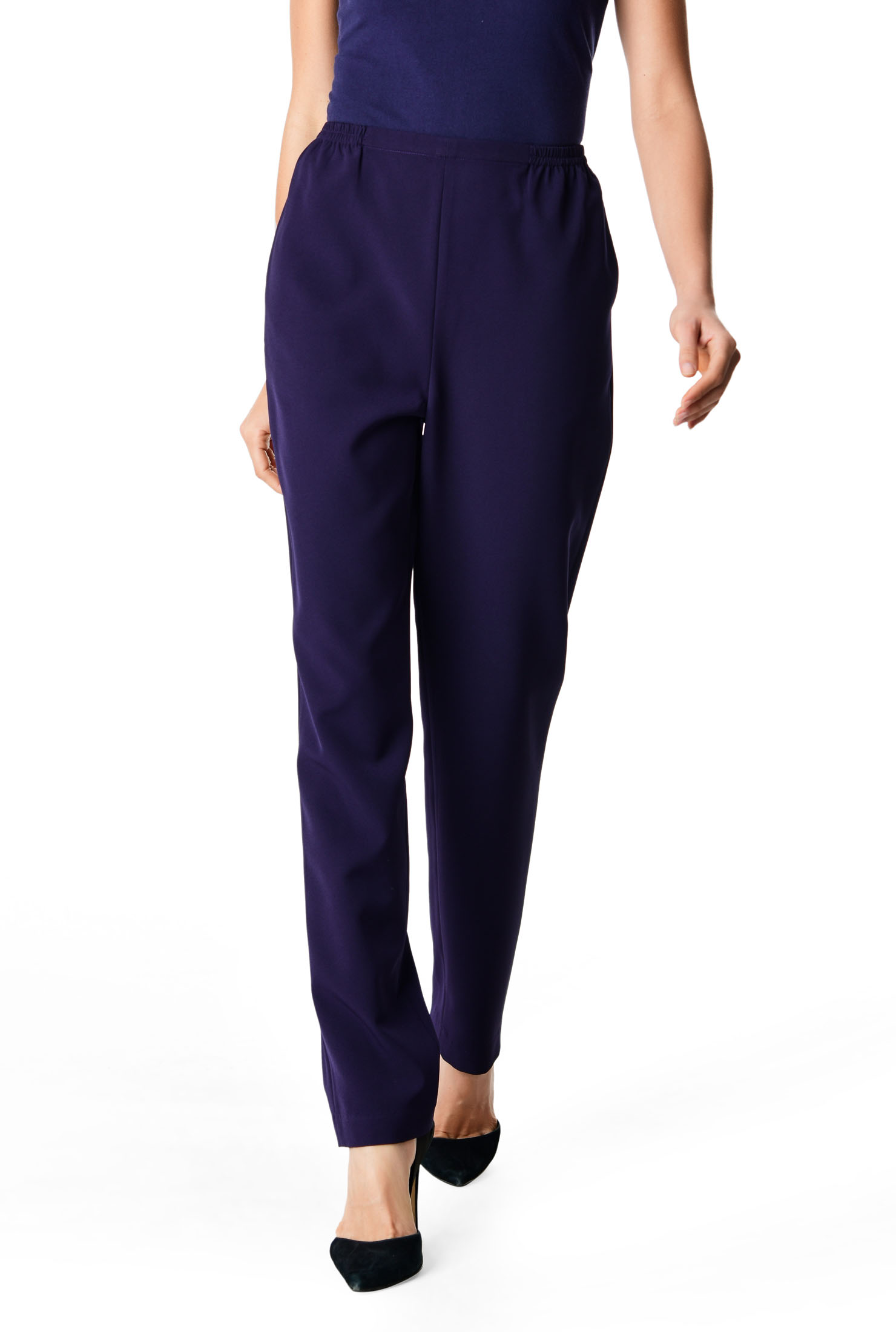 Shop Elastic waist crepe slim leg pants eShakti
