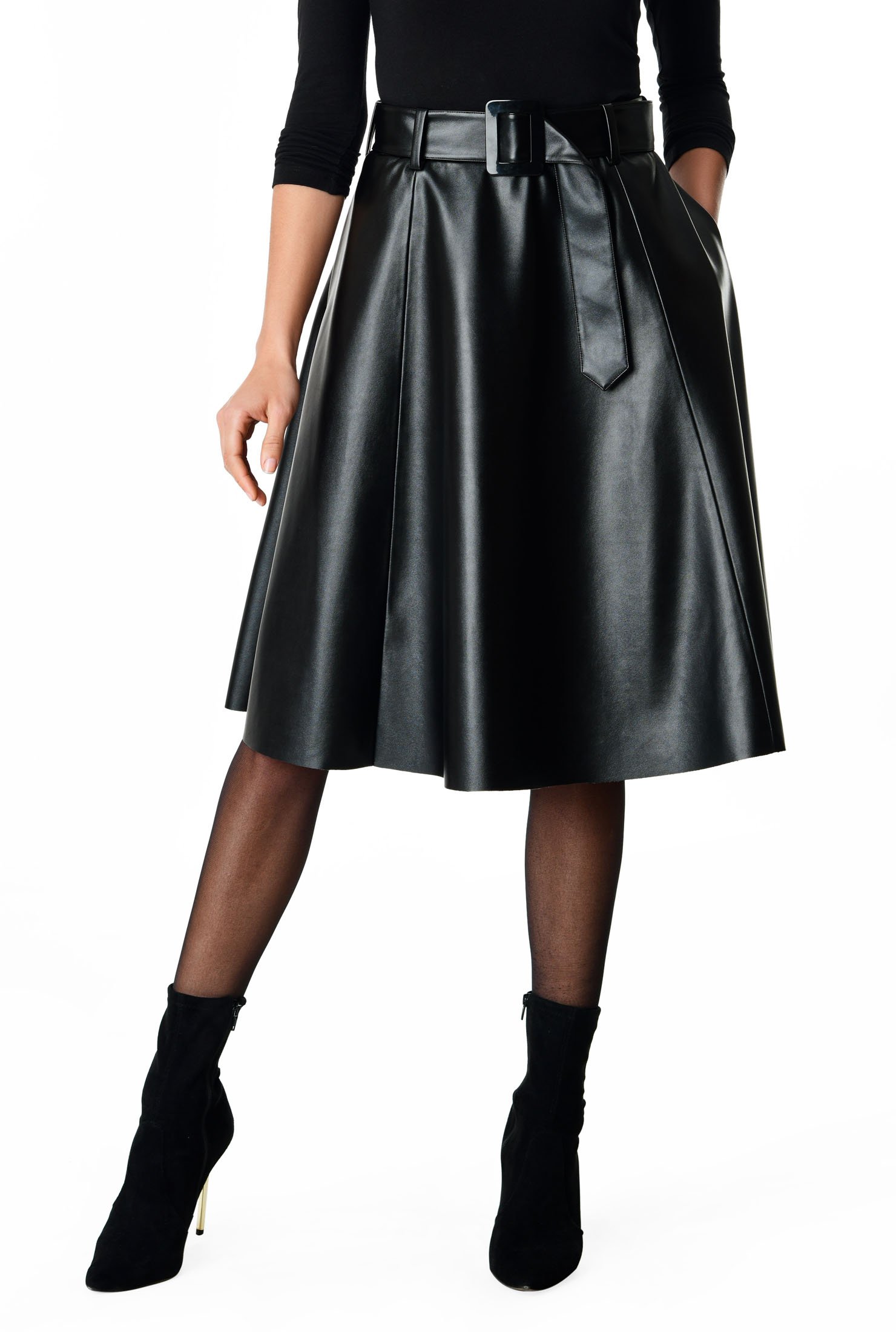 Shop Faux leather belted A-line skirt | eShakti