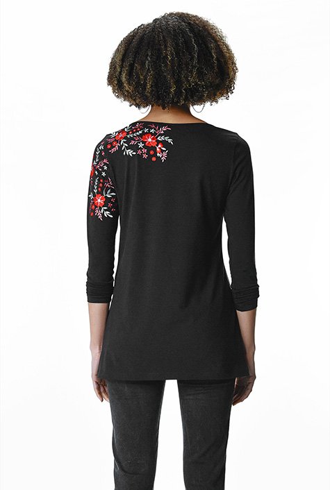 Floral vine embroidery cotton jersey top