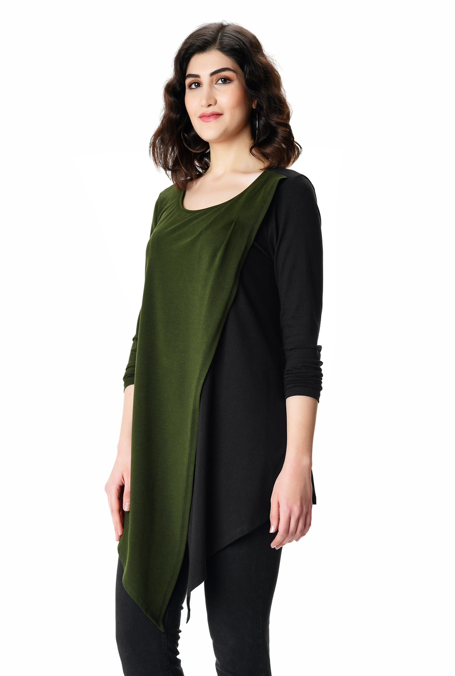 Shop Colorblock layer front cotton jersey tunic eShakti