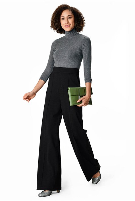 Wide leg ponte pant with velve