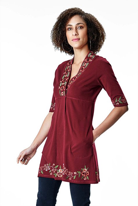 Buy Red & White Printed Suede Velvet Cotton Kurti with Front Slit