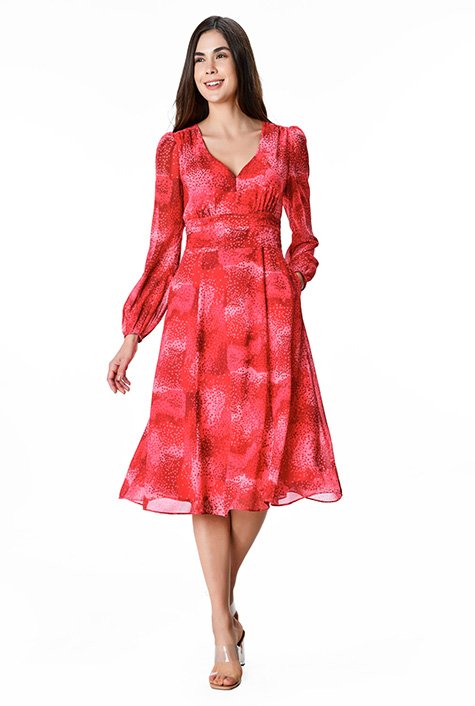 Shop Abstract dot print crepe banded empire dress | eShakti