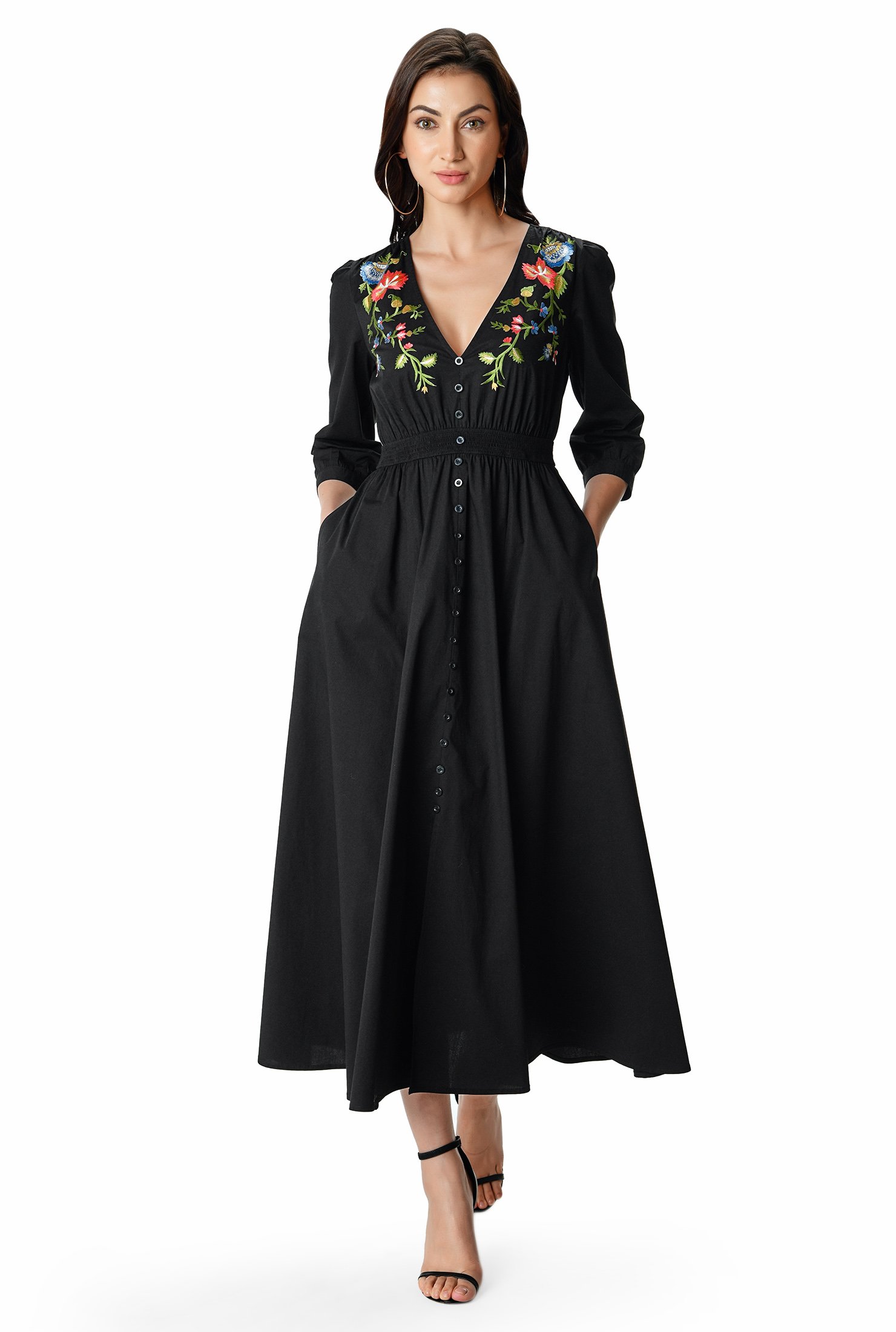 Floral embellished cotton poplin dress