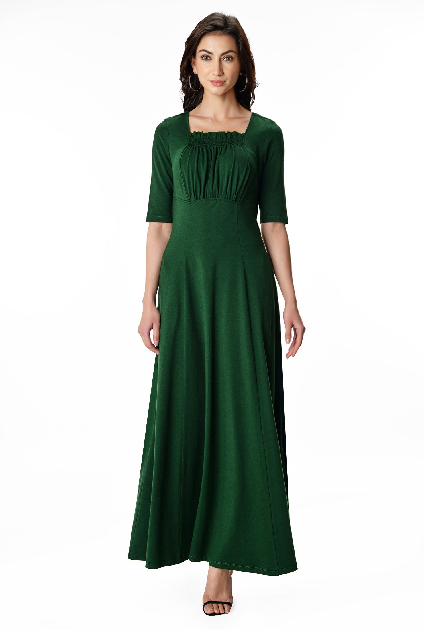 Shop Ruched bodice cotton jersey maxi dress | eShakti