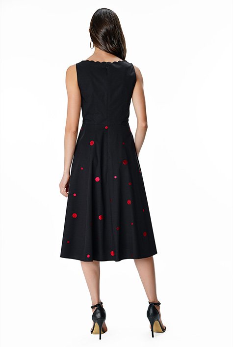 Shop Scallop trim polka dot embroidery cotton poplin dress | eShakti
