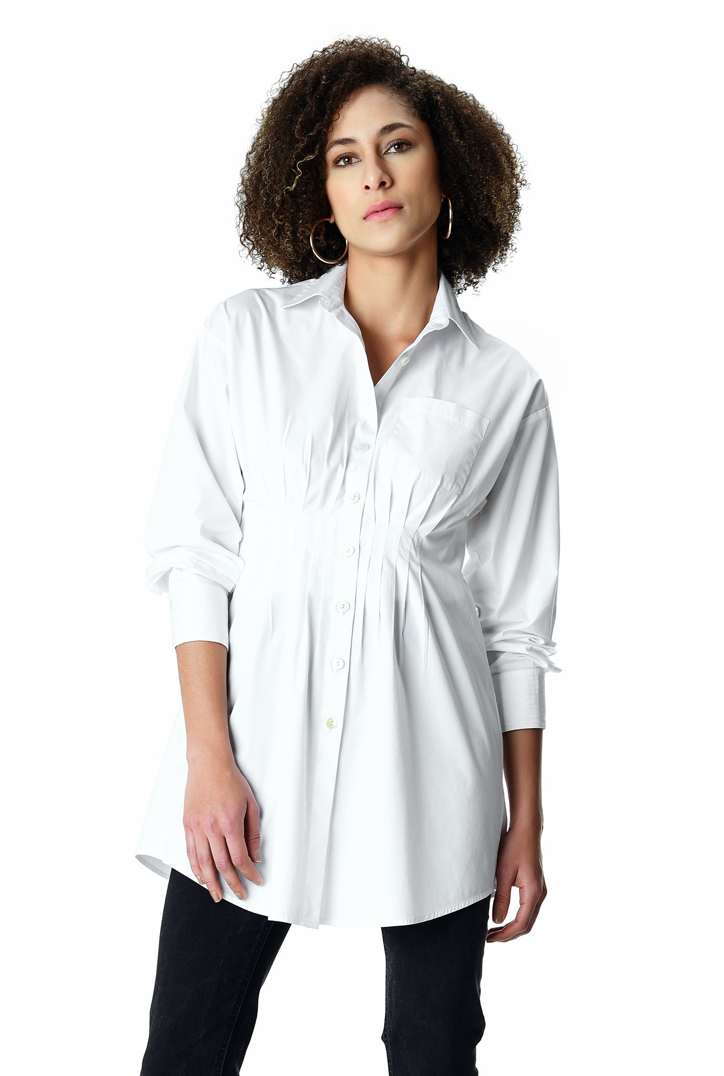 Shop Pleated peplum cotton poplin tunic shirt | eShakti