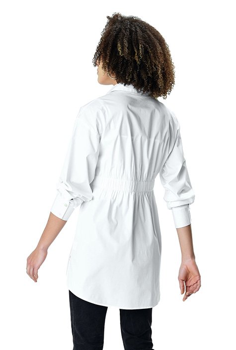 Pleated peplum cotton poplin tunic shirt