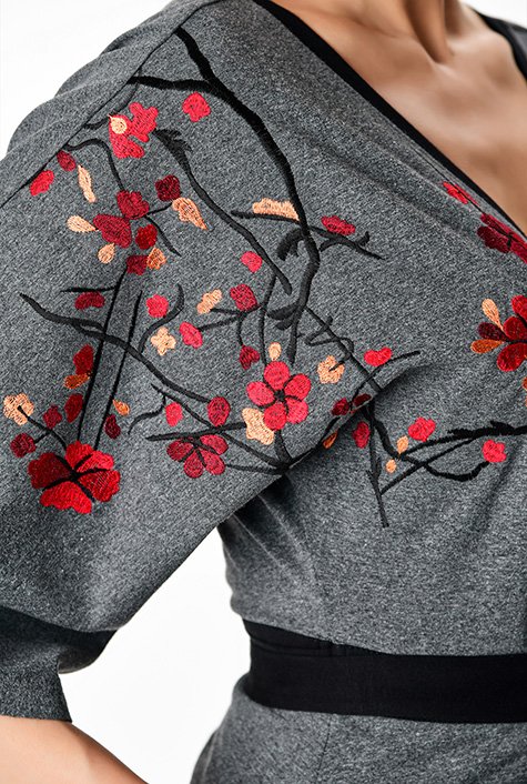 Shop Floral embroidery cotton jersey wrap top | eShakti